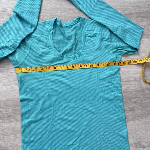 Lululemon Swiftly Tech Long Sleeve Top Shirt 2.0 Women's 10 Teal Striped EUC - Picture 7 of 11